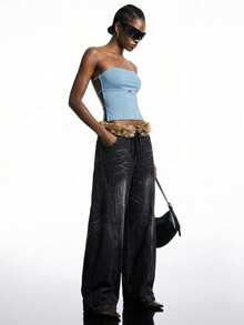 LYSMO Áo croptop không dây, hở lưng dành cho nữ, màu xanh nhạt, thích hợp cho mùa hè. - Màu xanh nhạt - Xem 6