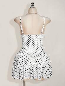SHEIN ICON 大码女式波点撞色蕾丝连衣裙 - 黑與白 - 查看 2