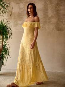 MOTF PREMIUM ELEGANT FLORAL LASER ENGRAVED PATCHWORK FABRIC ONE-PIECE SWIMSUIT, SUITABLE FOR BEACH & HOLIDAY - Yellow - View 7