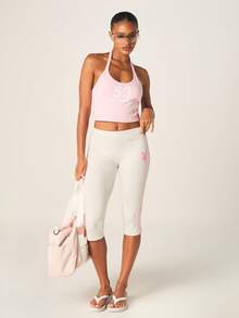 Missguided x Playboy Áo hai dây croptop cổ yếm cho nữ, in logo và có dây buộc phía sau, kiểu dáng mùa hè, không tay. - Hồng - Xem 3