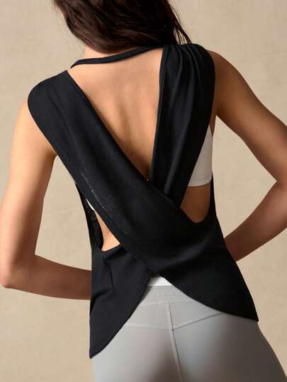 VARSIVA Solid Color Criss-Cross Backless Sports Tank Top, Summer