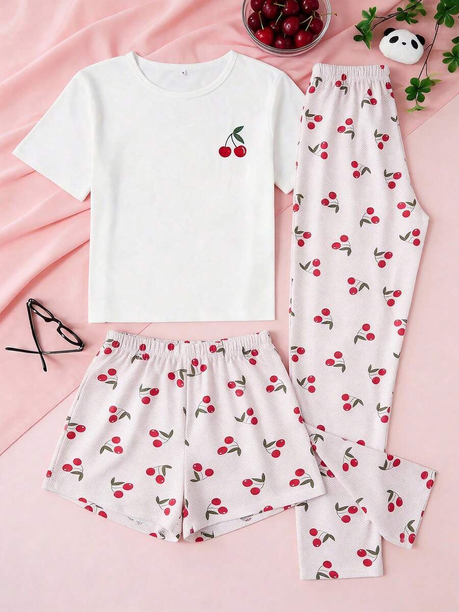 SHEIN Women Cotton Printed Fabric 3pcs Multi Pack Regular Home Wear Set - Multicolor - View 1
