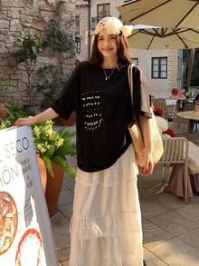 DAZY Women's Round Neck Embellished Korean Style Casual Summer Versatile Beaded T-Shirt Graphic Tees Women - Black - View 11