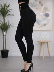 Adjusted Ribbon Type Mix Pants. Stretch. And Elastic Mixing - Black - View 5