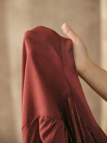 Arave 女士编织圆领长袖折扣设计蕾丝下摆拼接休闲约会派对收腰红色连衣裙 - 紅色 - 查看 8