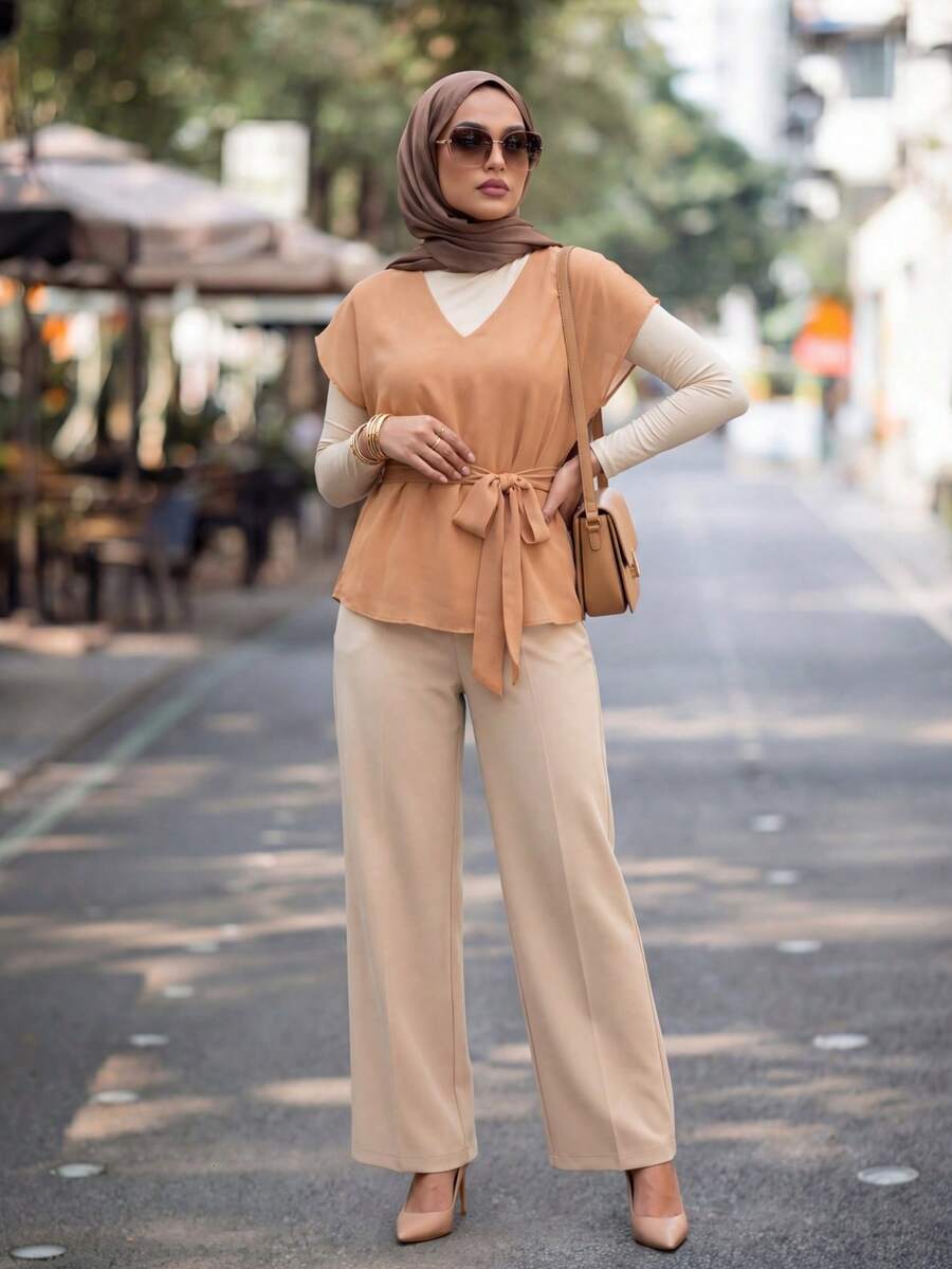 Calvaya 女士日常两件套服装 - 橘色 - 查看 1