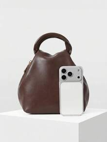 MOTF PREMIUM WOMEN'S SOLID COLOR PLEATED HANDBAG, EXQUISITE AND SIMPLE COMMUTING DAILY WEAR - Coffee - View 4