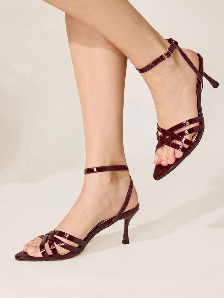 CUCCOO CHICEST Classic Simple Fashion Sexy High Heel Sandals Strap Combination Banquet Party Prom High Heel Sandals - Burgundy - View 1