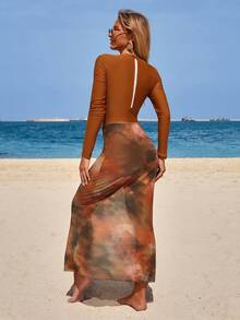 Swim Mulvari 1件中东风格长袖女士端庄泳衣（两件套） - 棕色 - 查看 2