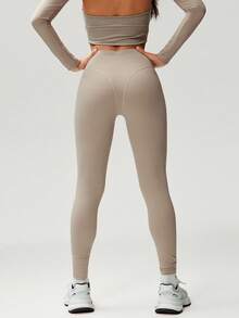 Denimoi Super Stretch High Rise Leggings With Panty Seam Detail Casual Outfits Airport Outfits Pilates - Mocha Brown - View 2