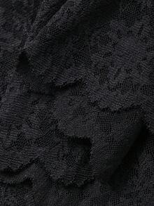 FRIFUL 女士V领蕾丝加垫时尚百搭休闲上衣 - 黑色 - 查看 8