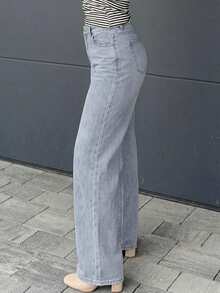 Jeta Ari Pantaloni in denim casual a gamba dritta e vestibilità ampia con tasche per donne - Grigio Chiaro - Visualizzare 6