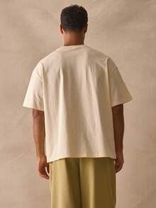Musero Crew Neck Oversized Short Sleeve Drop Shoulder Top "HEAVEN Sent" Graphic Slogan Print Tshirt Spring Summer Essentials - Apricot - View 5