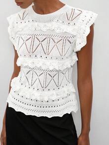 Maija Ivory Women Ruffled Crochet Blouse, Spring/Summer Vacation - White - View 1