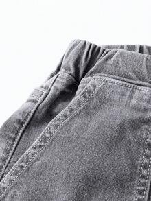 New Casual Fashion Minimalist Versatile Comfortable Elastic Drawstring Design Blue Washed Denim Jeans - Blue - View 5