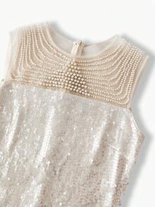 ZEYLAH 亮片仿珍珠串珠连衣裙 - 杏色 - 查看 3