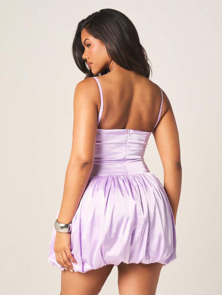 MISSGUIDED Lilac Lace Up Front Puff Ball Mini Dress With Sweetheart Neckline And Bubble Hem For Party Cocktail Evening