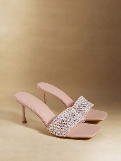 Rosivie Women Shoes Square Head Slender Heel One Pedal Sexy Fashion Elegant Gorgeous Women's High Heel Sandals Slippers With Skirts Daily Versatile Banquet Party Women's Sandals