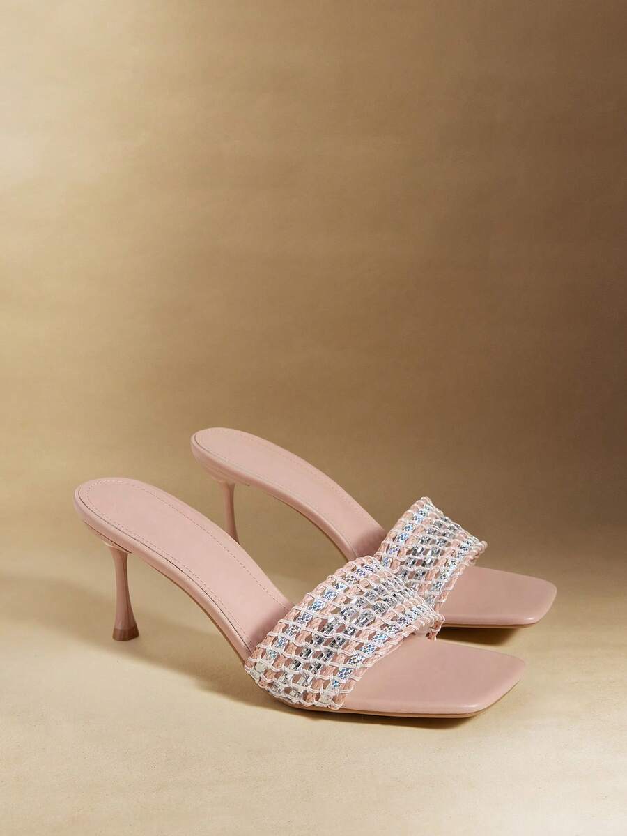 Rosivie 女鞋 方头细跟单跟性感时尚优雅华丽女式高跟凉鞋拖鞋配裙子日常百搭宴会派对女式凉鞋 - 粉色 - 查看 1