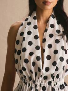MUSERA Top con escote en pico, elástico y cintura ceñida con estampado de lunares, cómodo y lindo para uso diario, vacaciones, al sol, eventos sociales y festivales - Blanco - Ver 2