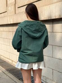 MainGRL 女士立领拉链半开襟休闲百搭日常长袖外套 - 綠色 - 查看 2