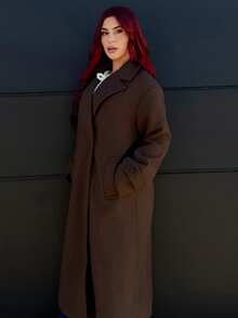 Bearsaez Herbst/Winter Neue Lose Weiche Woll Oversized Mantel für Frauen, Eleganter Stil - Kaffeebraun - Übersicht 3