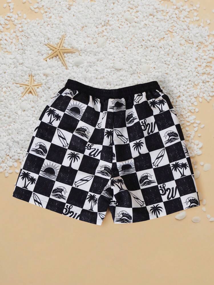 Kąpielówki w kratkę z tropikalnym wzorem