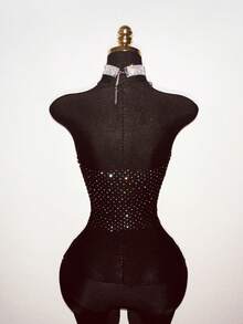 EgrlEra Tall Tirantes de mujer con strass y malla, sexy y brillante, adecuado para fiestas y vacaciones - Negro - Ver 2