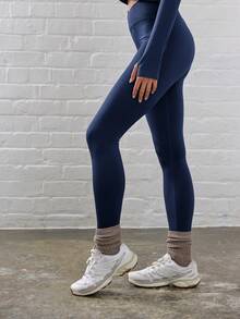 Musera Sport 交叉腰部修身塑形运动紧身裤 夏季健身房健身冬季 - 藏蓝色 - 查看 3