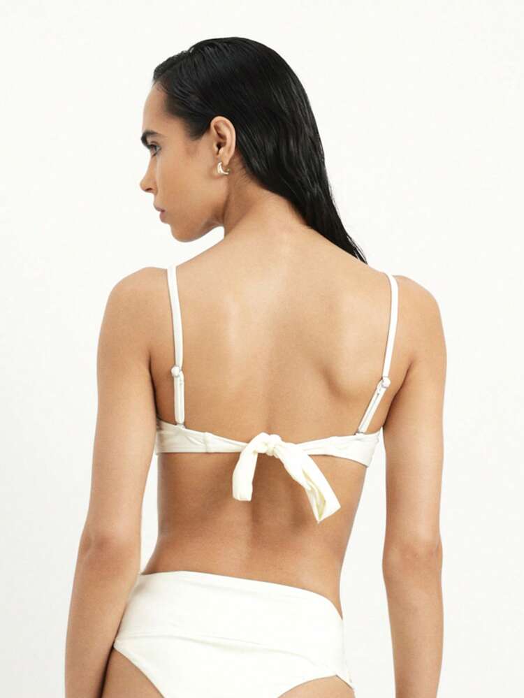 KSTM Women's Twisted Detail Bikini Set Two Piece Swimwear Summer Beach Vacation Swimsuit White Tie Back Adjustable Straps