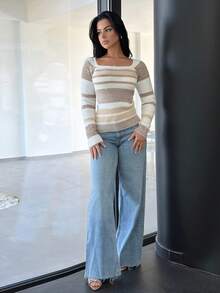 Vassilux 女士条纹简约套头毛衣、休闲日常装、长袖上衣 - 彩色 - 查看 1