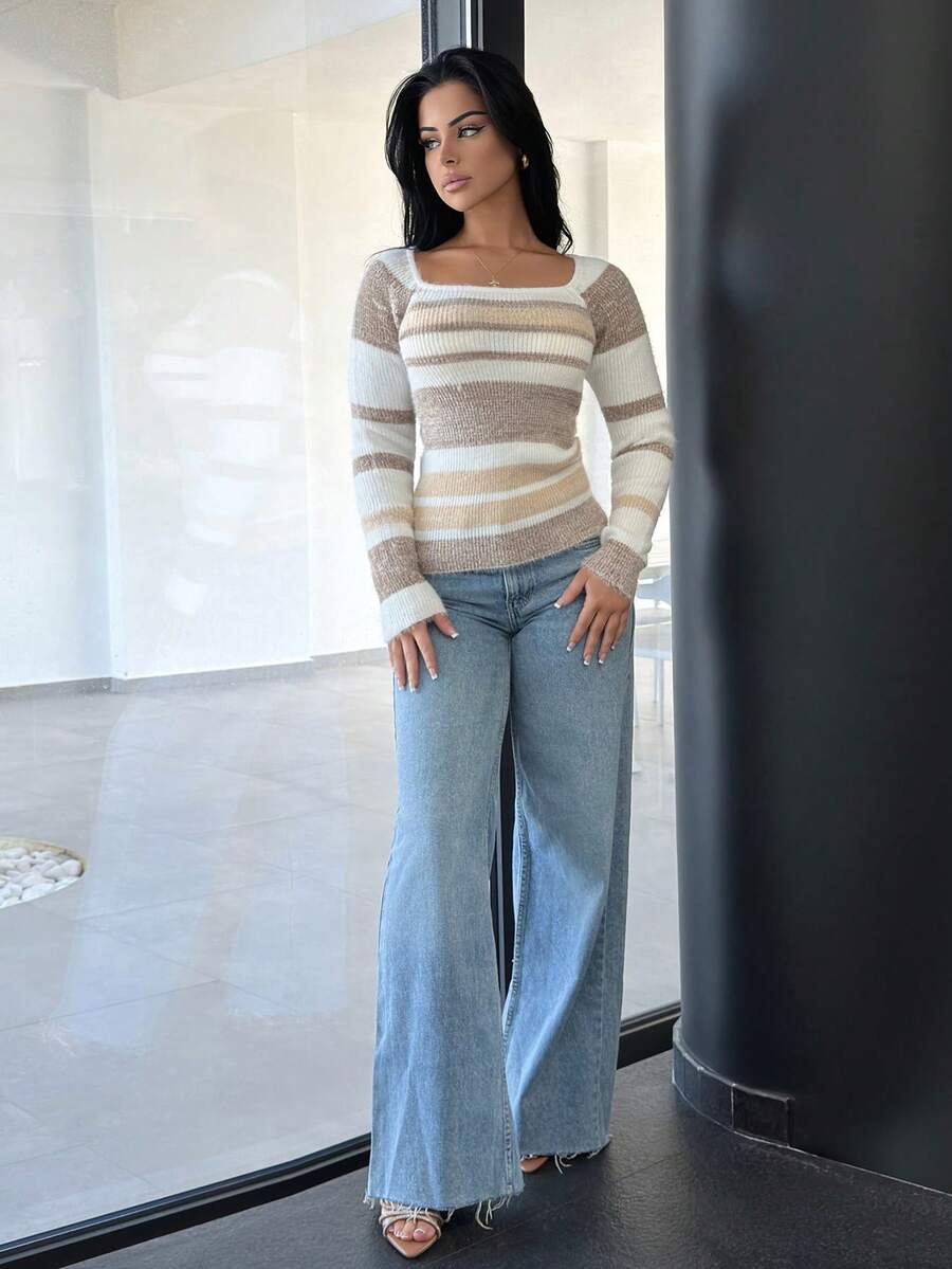 Vassilux 女士条纹简约套头毛衣、休闲日常装、长袖上衣 - 彩色 - 查看 1