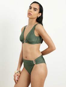 KSTM Women's Solid Color Ruched Swimwear Bottom For Summer Vacation - Green - View 4