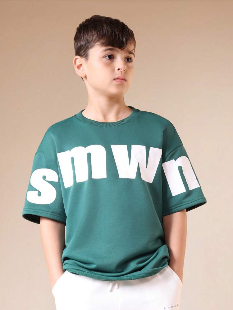 녹색 크루넥 티셔츠 (흰색 텍스트)