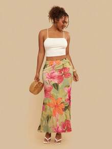 Travachic Plus Size Knitted Mesh Printed Low Waisted Bodycon Mermaid Hem Women Skirt,Bohemia - Multicolor - View 4