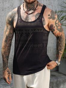 VENTUSAIL Camiseta de tirantes casual de verano para hombre con estampado geométrico - Negro - Ver 5