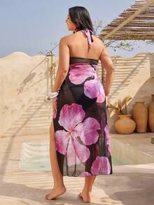 Swim Oasis Bộ đồ bơi 3 mảnh cỡ lớn dành cho nữ, kiểu bikini in hoa và váy dài. - màu đen - Xem 2