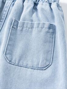 幼儿男童休闲水洗浅蓝色牛仔短裤，简约百搭 - 藍色 - 查看 8