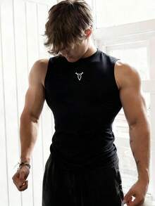 GymBeat 男士圆领无袖简约透气夏季运动背心 - 黑色 - 查看 1