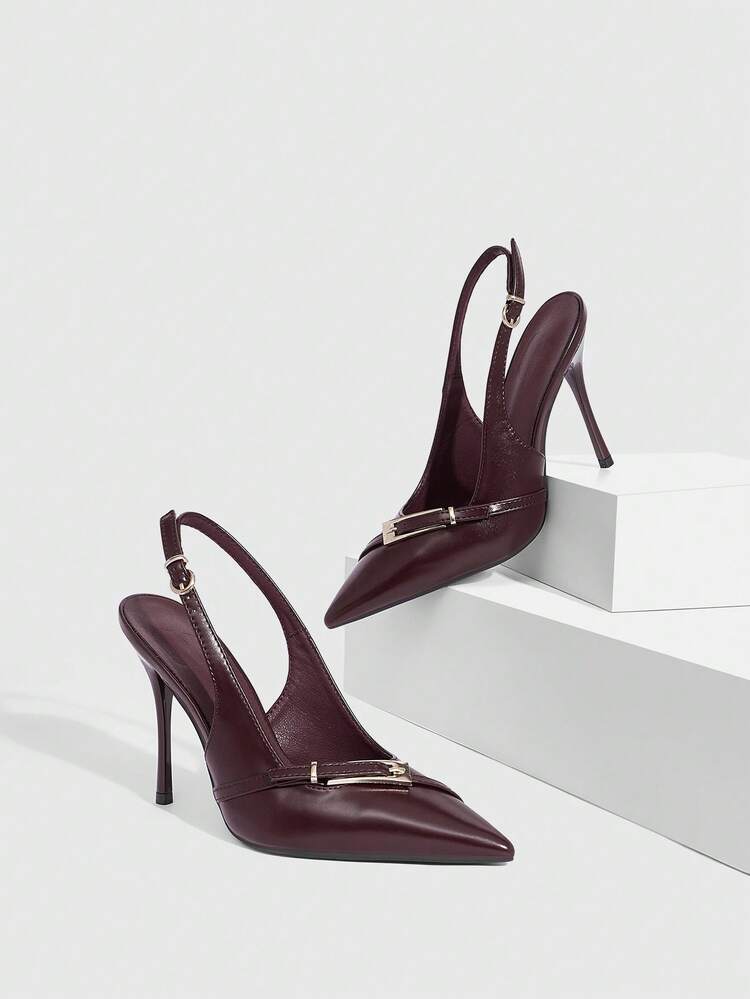 CUCCOO SZL Women's Back Strap Bow Decor Lolita Style High Heel Pumps, Burgundy For Christmas Spring Shoes