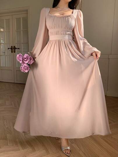 DAZY Vestido de manga larga de unicolor y estilo minimalista para mujer, para uso casual diario