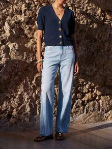 Maija Women's Metal Starfish Button Short Sleeve Casual Thin Cardigan - Navy Blue - View 3