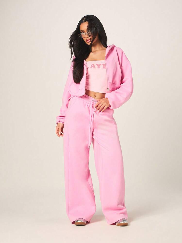 Missguided x Playboy Sequin Graphic Wide Leg Drawstring Waist Sweatpants Lounge Pants With Elastic Waistband Casual Comfortable Relaxed Fit