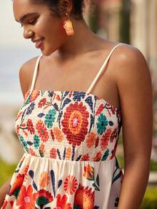 Travachic Plus SIWomen Vacation Spring Break Plus Floral Print Ruffle Hem Cami Flower Dress, Summer Dresses - Multicolor - View 6