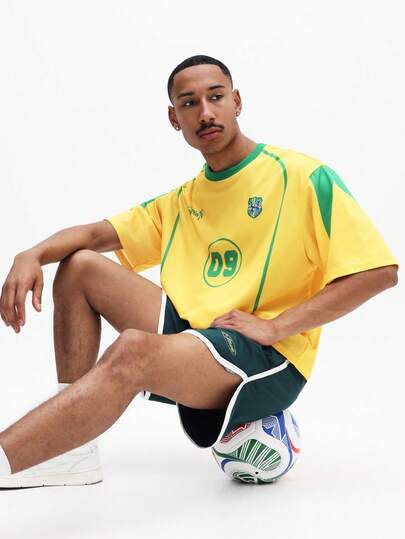 SUMWON Camiseta oversize de estilo de camiseta de fútbol de Brasil amarilla con ribete verde y estampado del número D9
