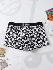 MONOPOLY X SHEIN Calzoncillos tipo bóxer con estampado de cuadros para niño preadolescente - Negro - Ver 1