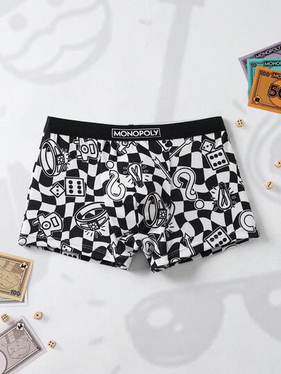 MONOPOLY X SHEIN Tween Boy Checkered Print Boxer Briefs