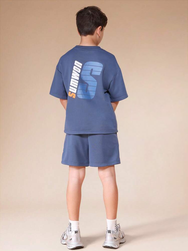 Boys Oversized Crew Neck T-Shirt And Shorts Co-Ord Set With Back Print Summer Casual Streetwear Two Piece Outfit