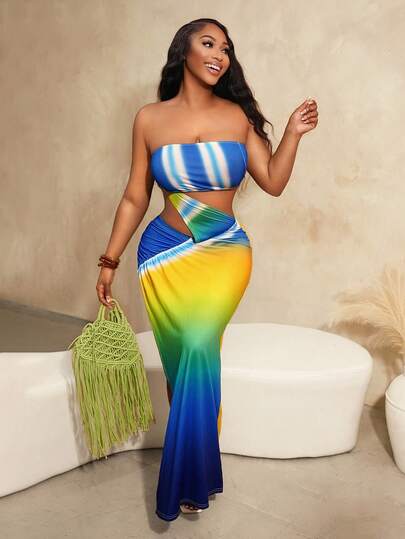 BamGleam 撞色修身镂空连衣裙，时尚夏季