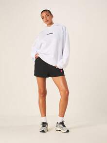 Missguided x Playboy Gaun Mini Hoodie Putih Lengan Panjang dengan Tali Serut untuk Gaya Streetwear Kasual Musim Gugur dan Musim Dingin - Putih - View 3